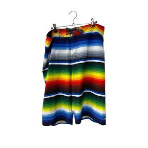 Ocean Current Board Shorts Mens 36 Multicolor Striped Flat Front Drawstring Swim